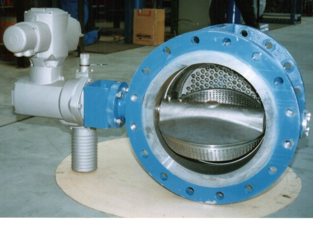 Here you see a blue butterfly valve